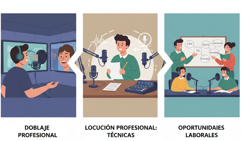 Doblaje y locución profesional: diferencias, técnicas y oportunidades laborales 2026